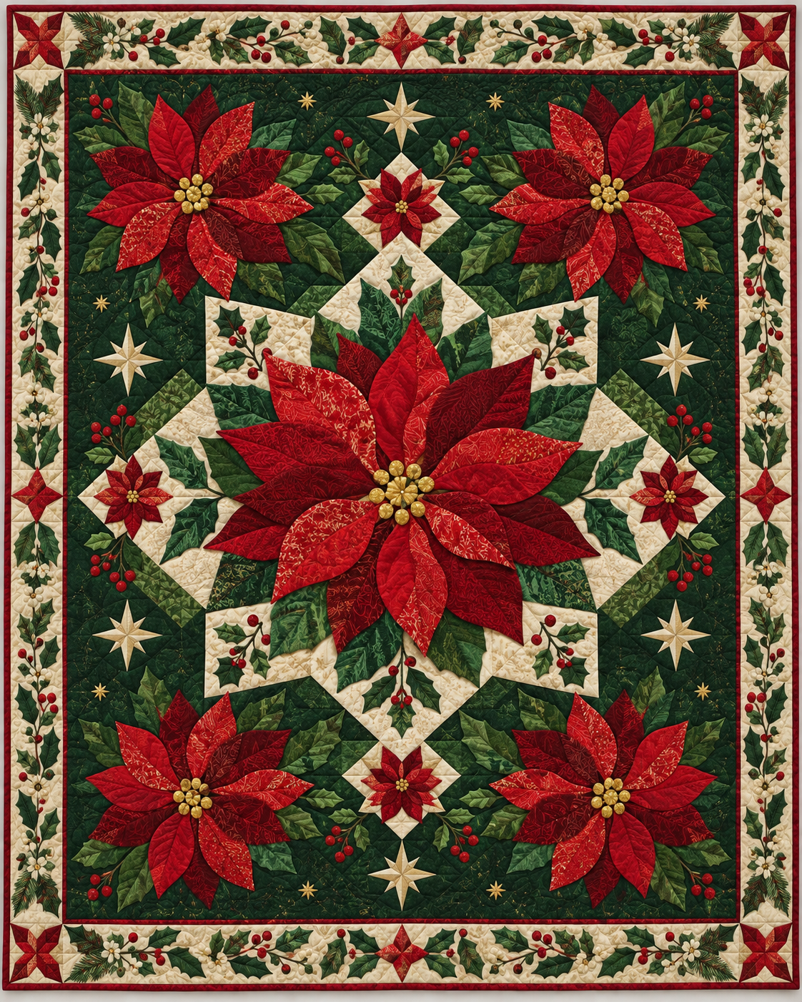 Poinsettia Christmas Garden Quilt Blanket