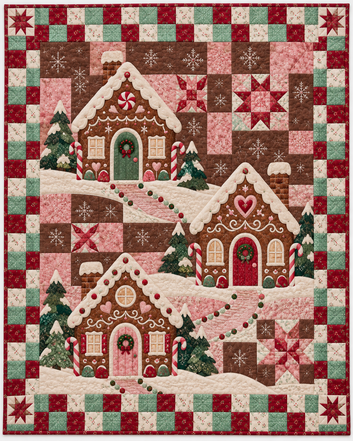 Gingerbread Christmas Village Quilt Blanket