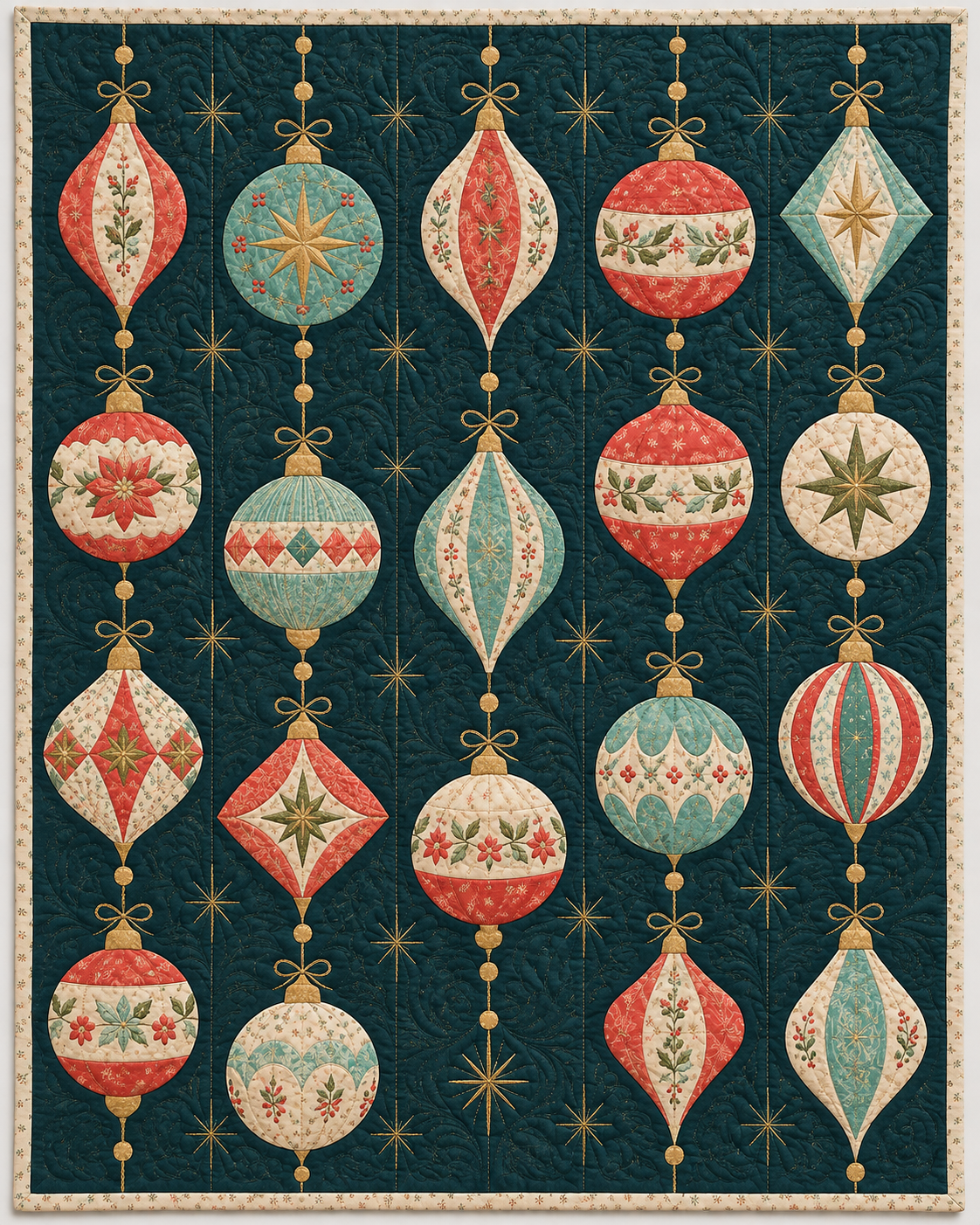 Vintage Ornament Garland Quilt Blanket