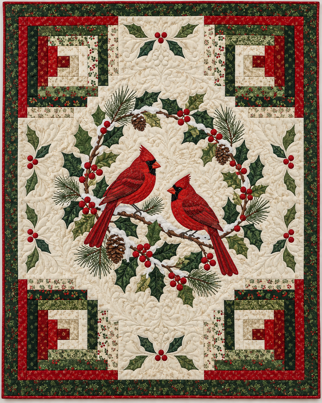 Cardinals at Christmas Quilt Blanket