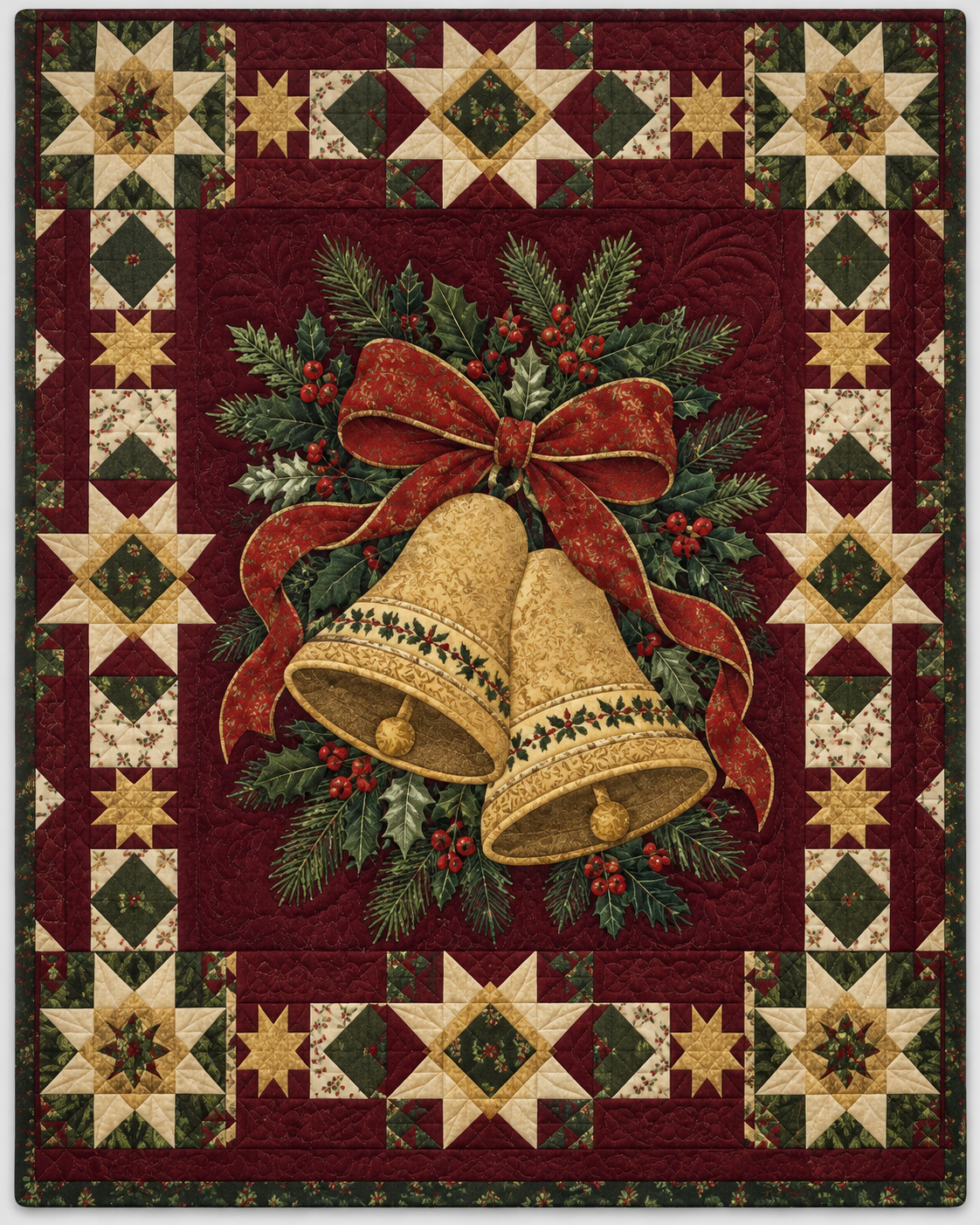 Christmas Bells and Bows Quilt Blanket