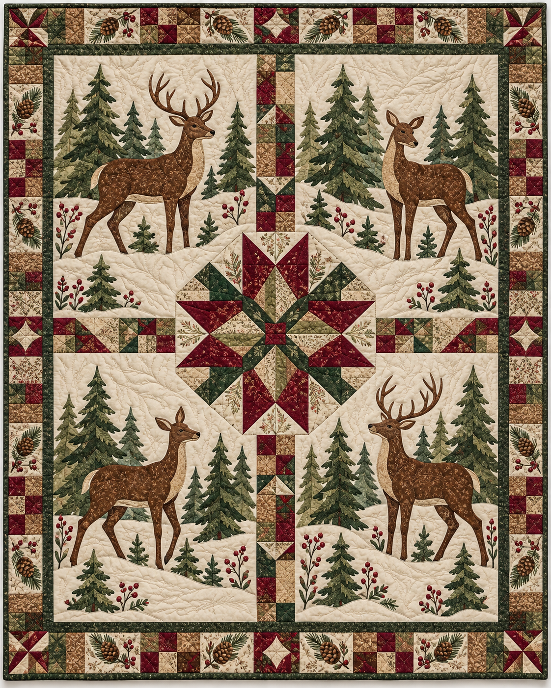 Reindeer in the Pines Quilt Blanket