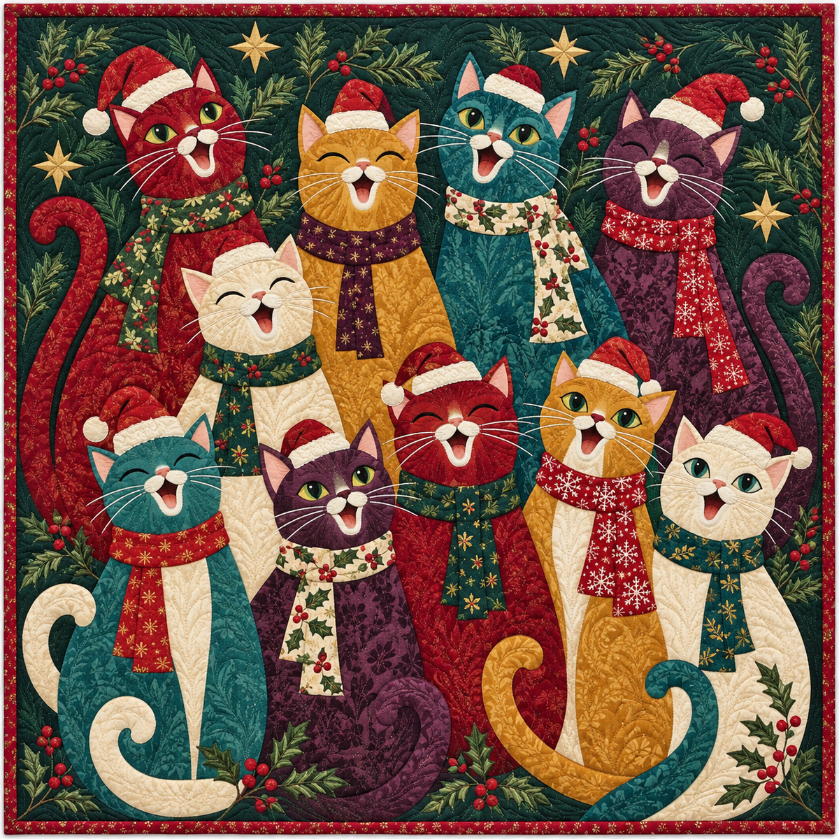 Christmas Cat Choir Quilt Blanket