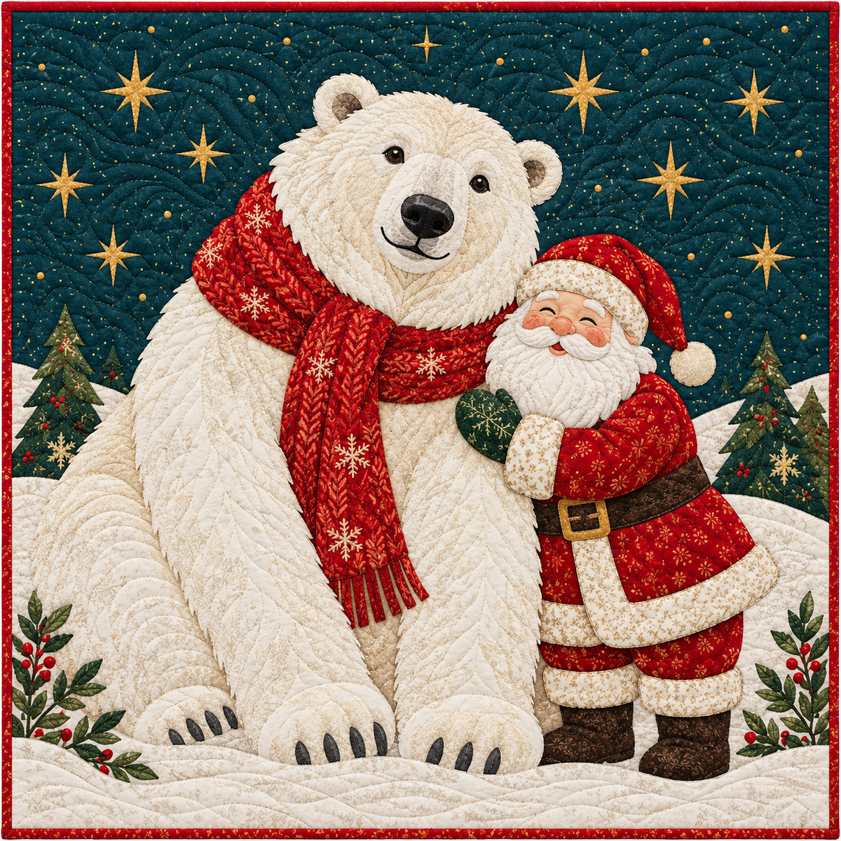 Santa and the Polar Bear Quilt Blanket