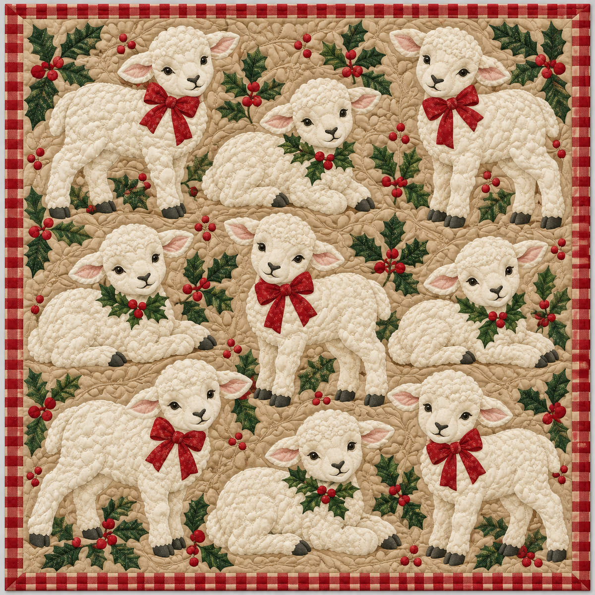 Lambs on Christmas Morning Quilt Blanket