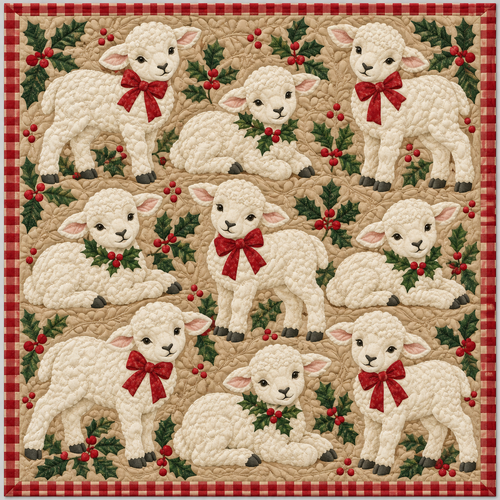 Lambs on Christmas Morning Quilt Blanket