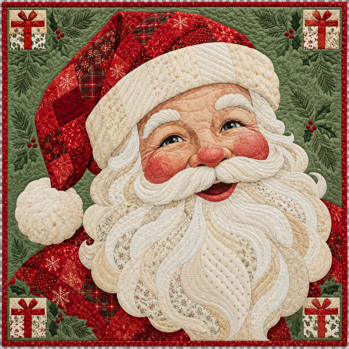 Santa's Jolly Portrait Quilt Blanket