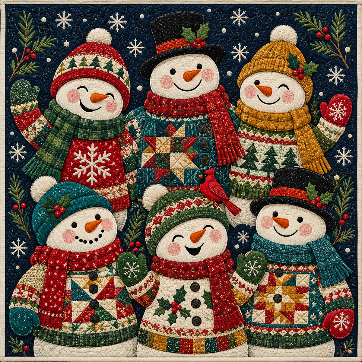 Snowmen in Sweaters Quilt Blanket