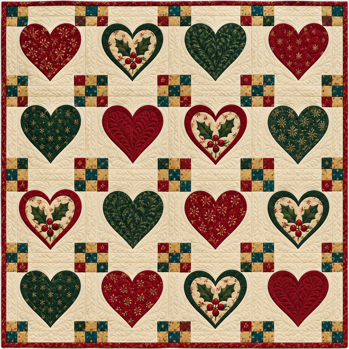 Christmas Hearts and Scraps Quilt Blanket