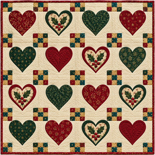Christmas Hearts and Scraps Quilt Blanket