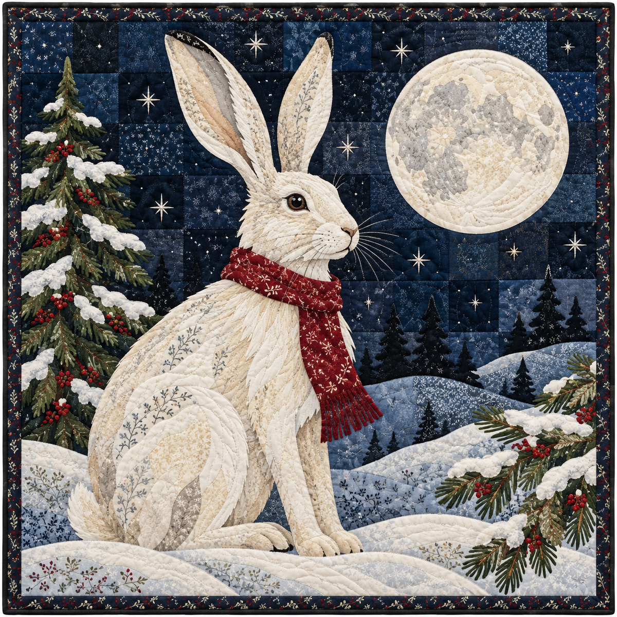 Moonlit Christmas Hare Quilt Blanket