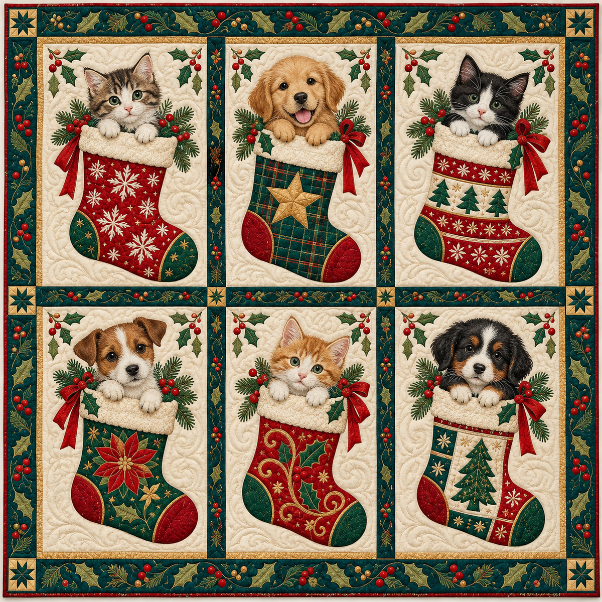 Christmas Stocking Pets Quilt Blanket