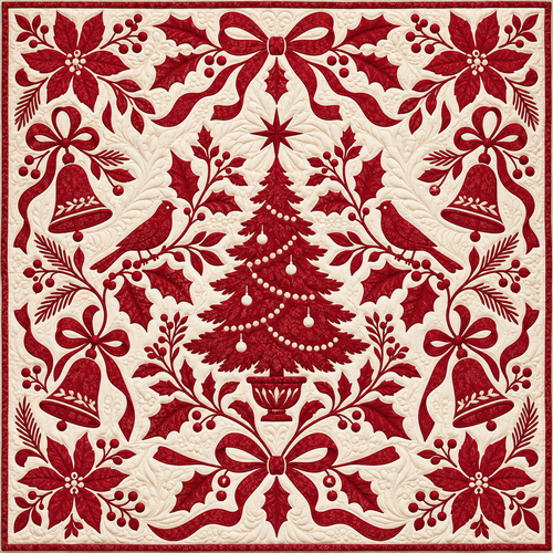 Redwork Christmas Garden Quilt Blanket