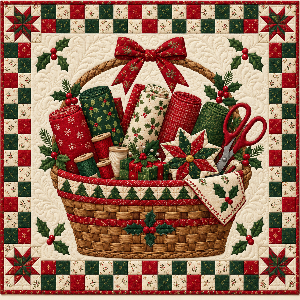 Christmas Sewing Basket Quilt Blanket