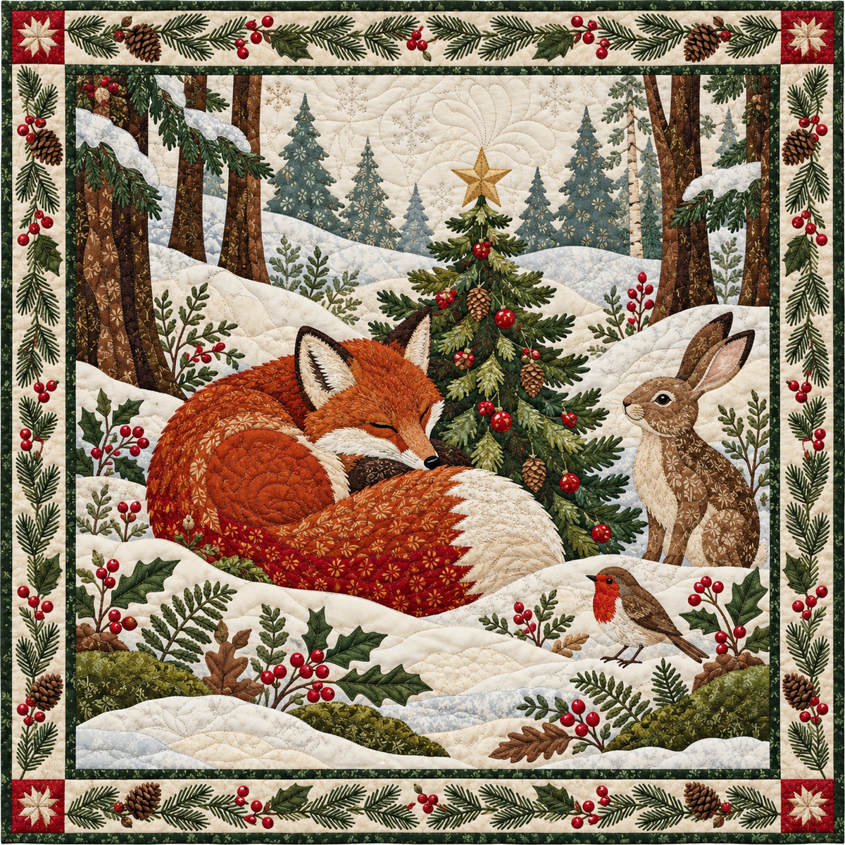 Winter Fox Christmas Quilt Blanket
