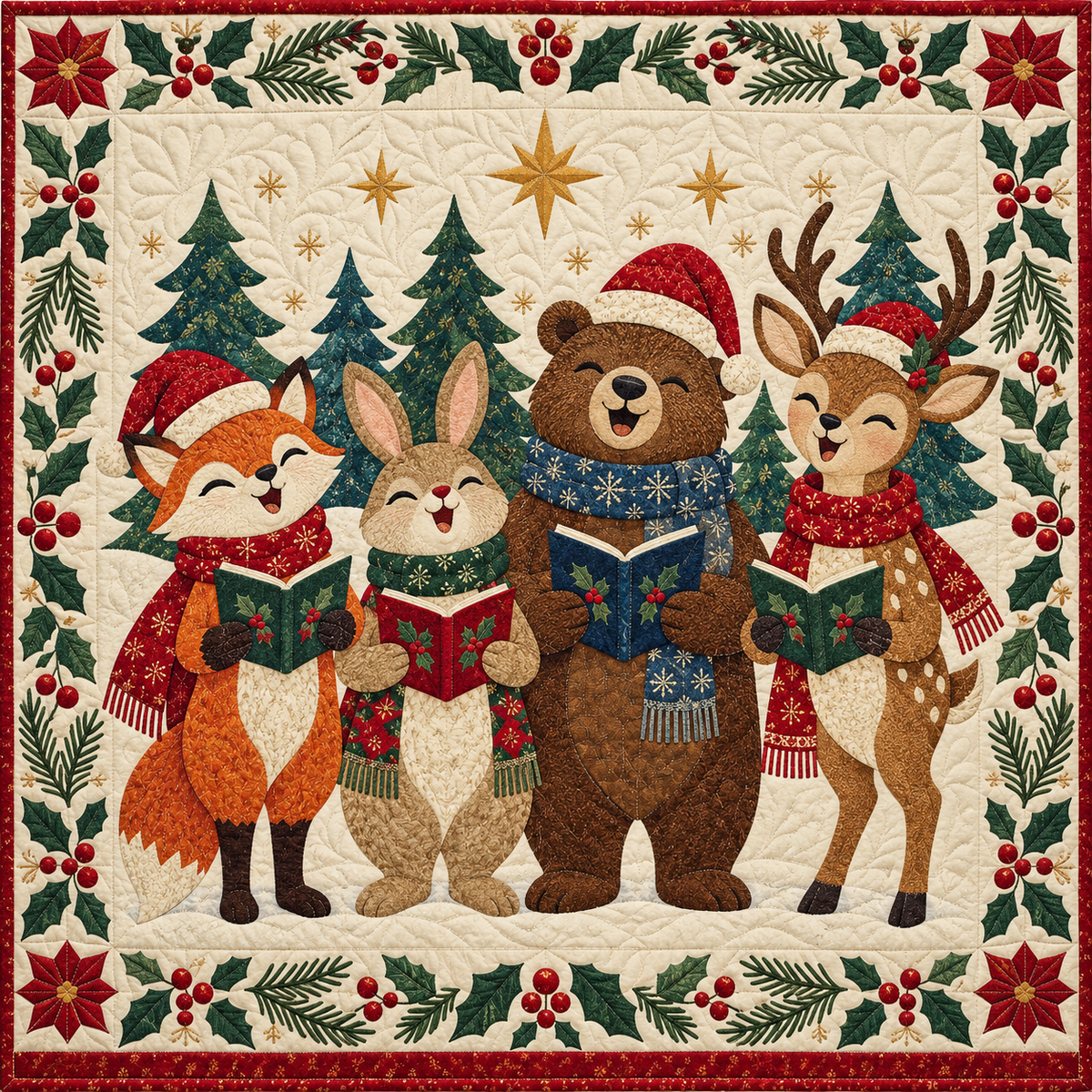 Santa's Woodland Choir Quilt Blanket