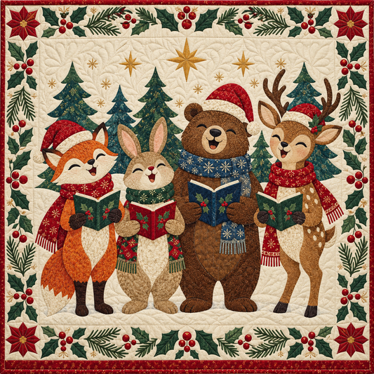 Santa's Woodland Choir Quilt Blanket