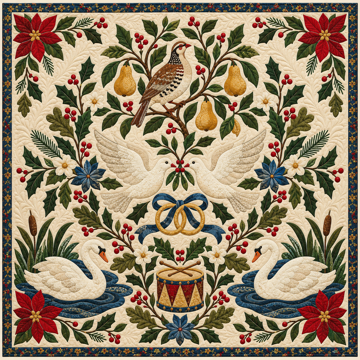 Twelve Days Folk Garden Quilt Blanket
