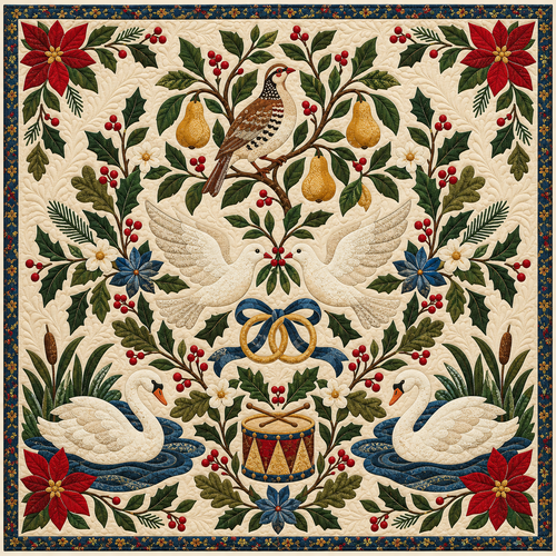 Twelve Days Folk Garden Quilt Blanket