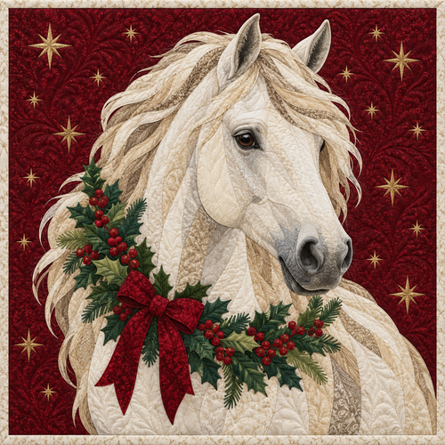 Christmas Horse Portrait Quilt Blanket