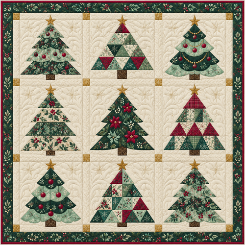 Christmas Tree Patchwork Tiles Quilt Blanket
