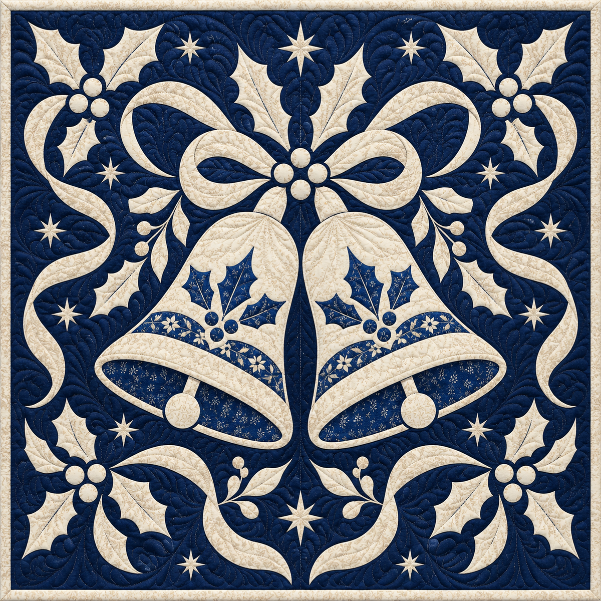 Christmas Bells in Blue Quilt Blanket