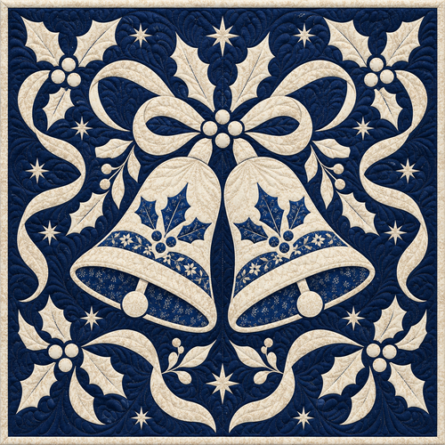 Christmas Bells in Blue Quilt Blanket
