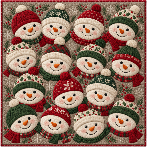 Plush Snowball Faces Quilt Blanket