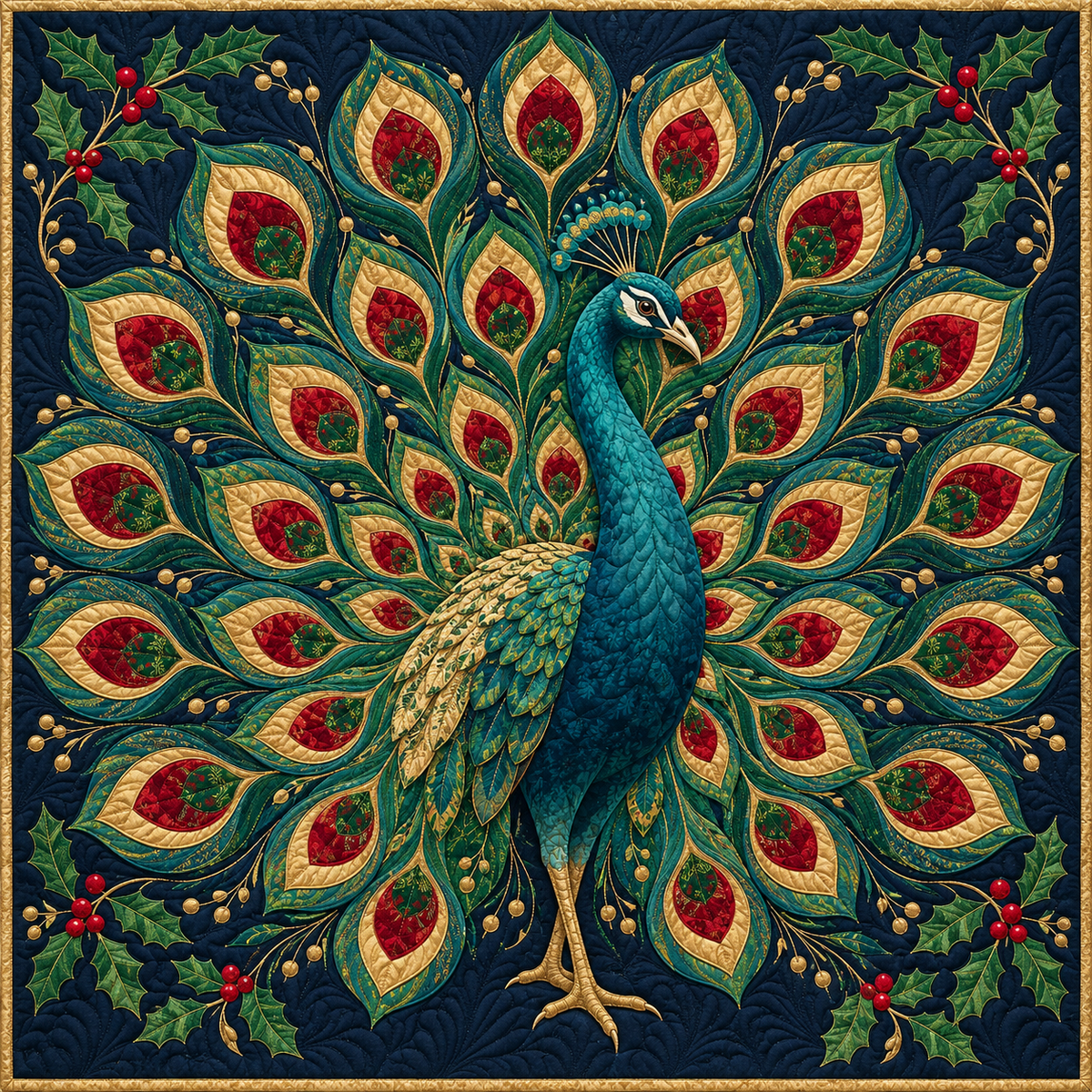 Christmas Peacock Splendor Quilt Blanket