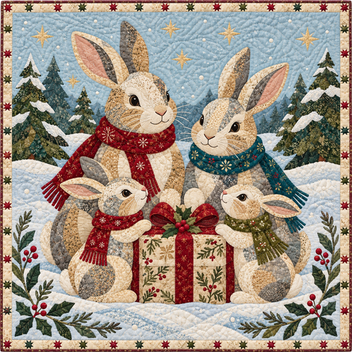 Christmas Rabbit Family Quilt Blanket