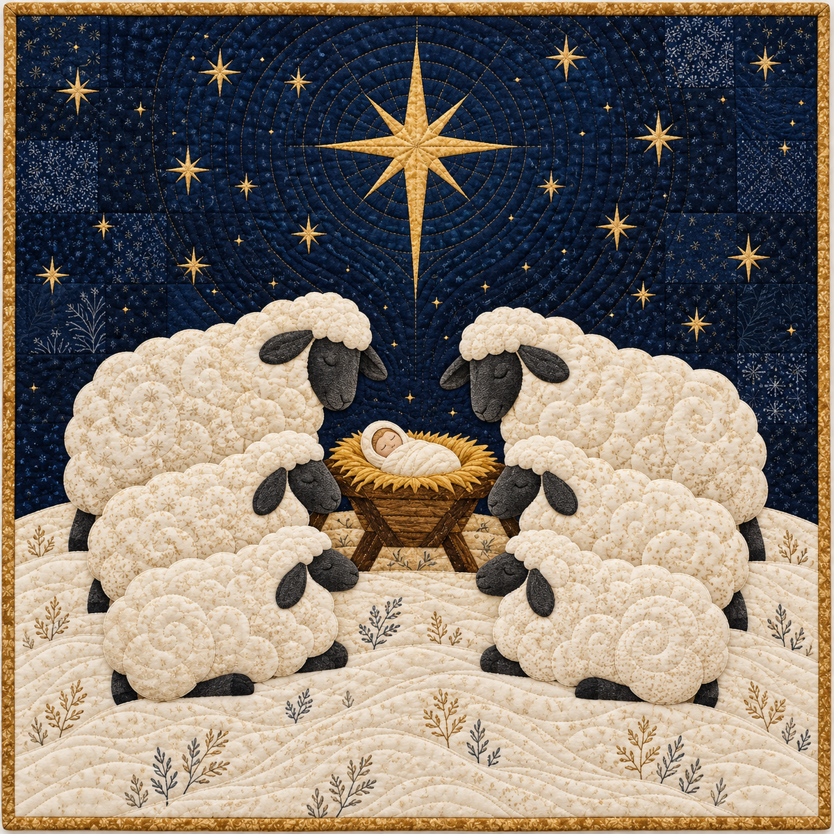 Silent Night Sheep Quilt Blanket