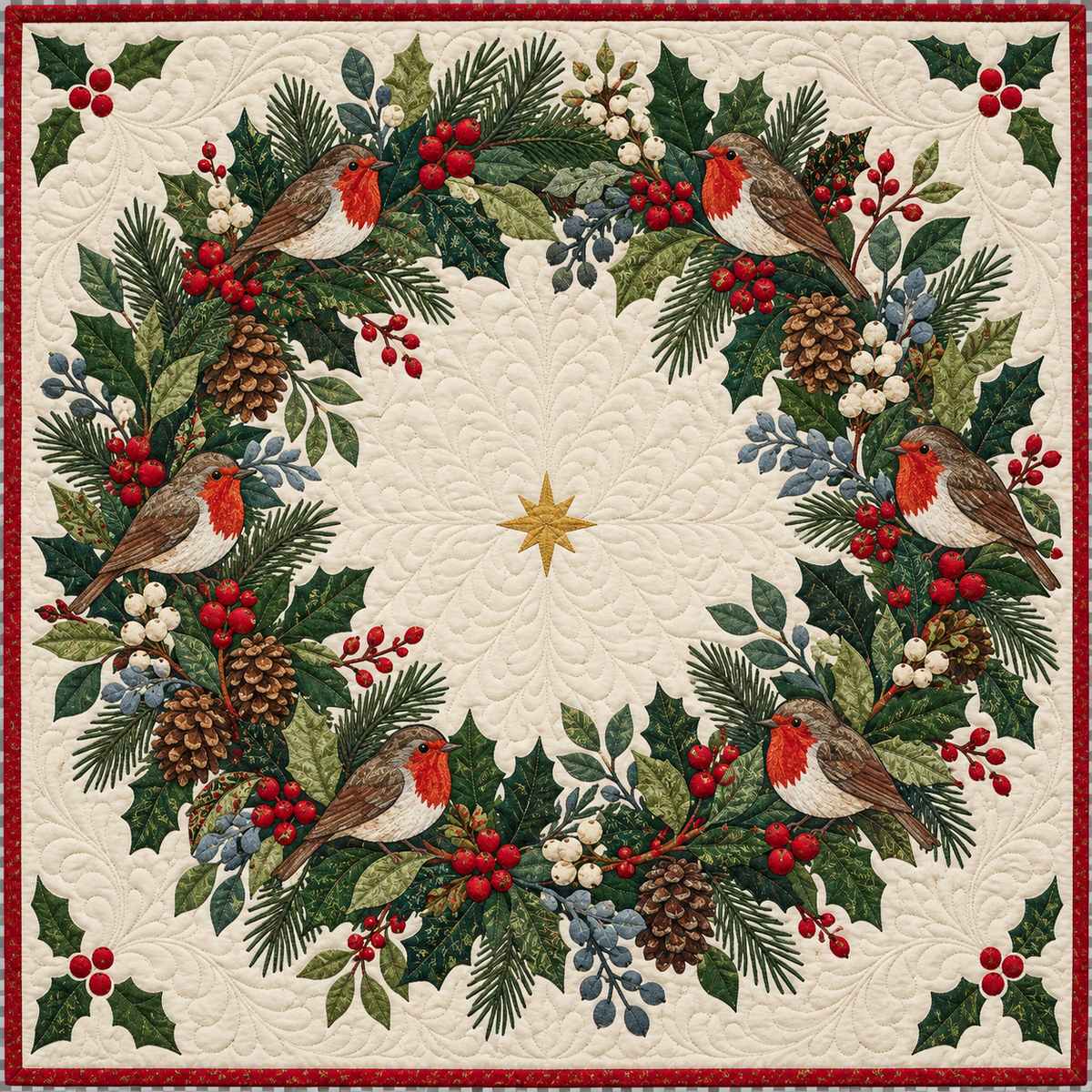 Christmas Wreath of Birds Quilt Blanket