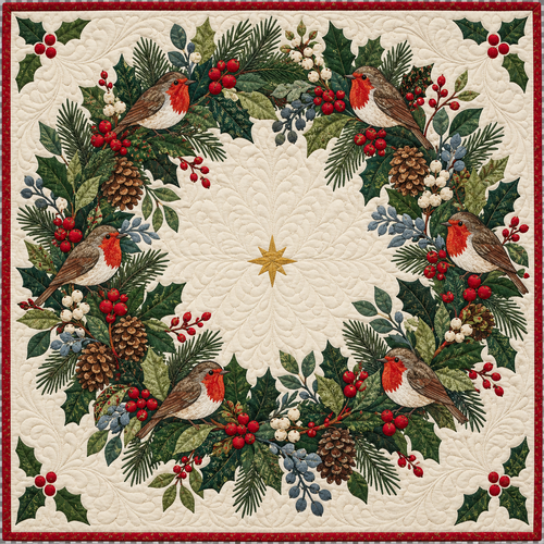 Christmas Wreath of Birds Quilt Blanket