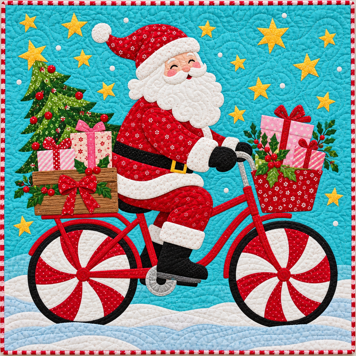 Santa's Candy Bicycle Quilt Blanket