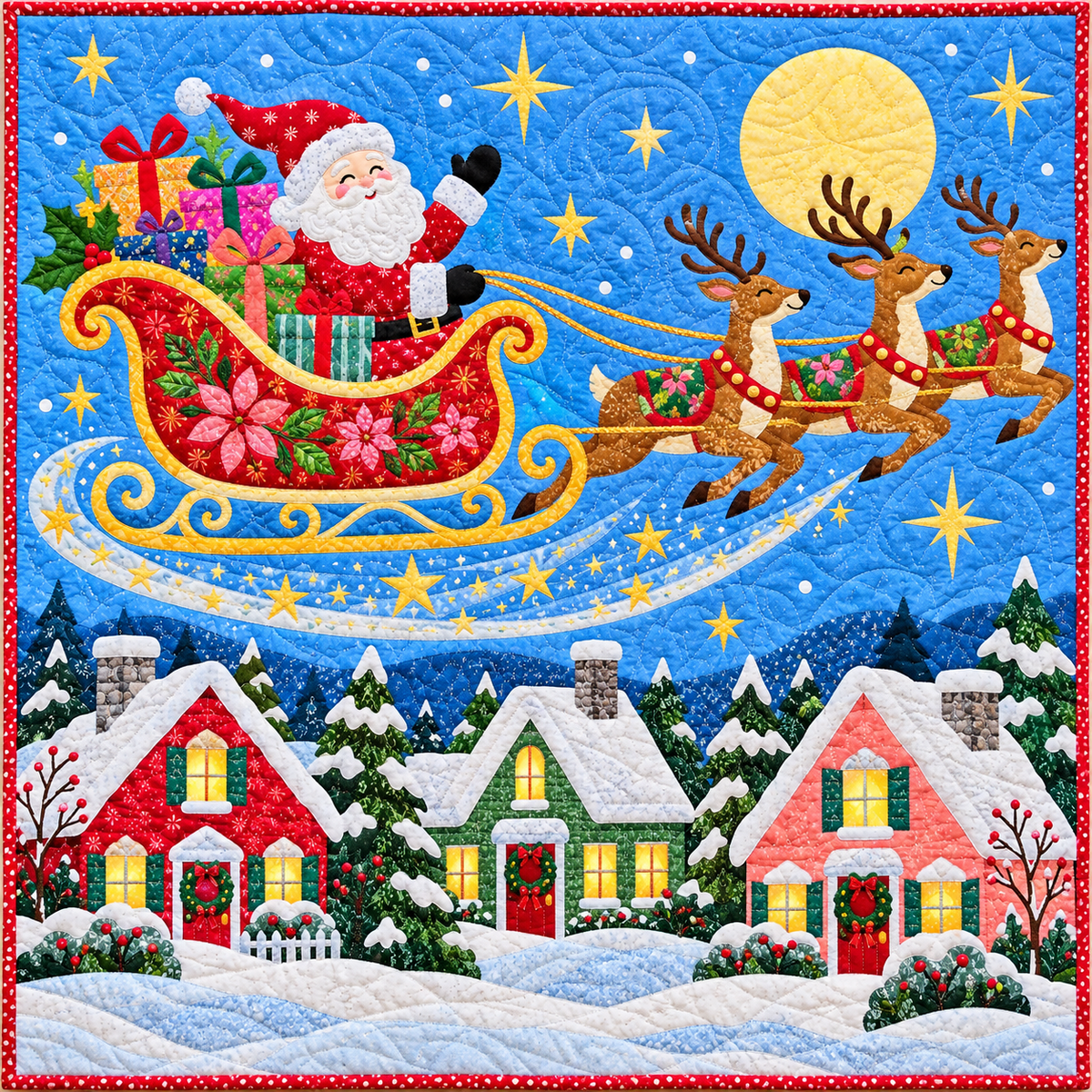 Santa's Sunny Sleigh Quilt Blanket