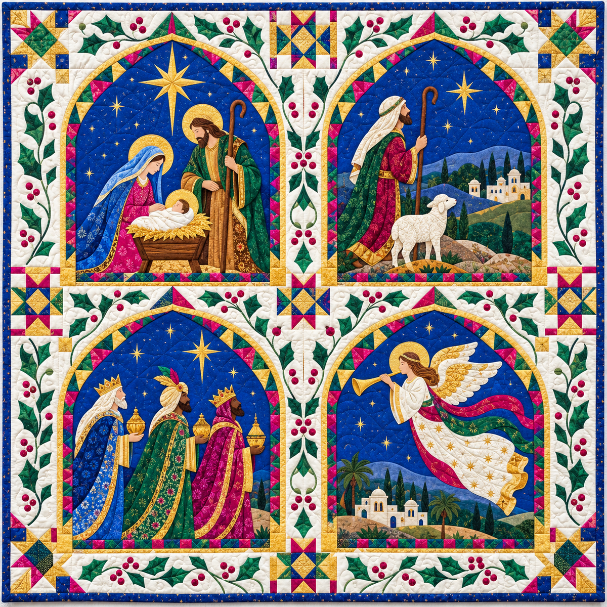Nativity Jewel Windows Quilt Blanket