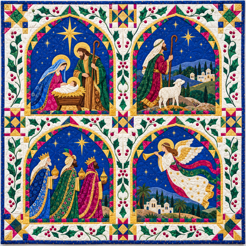 Nativity Jewel Windows Quilt Blanket