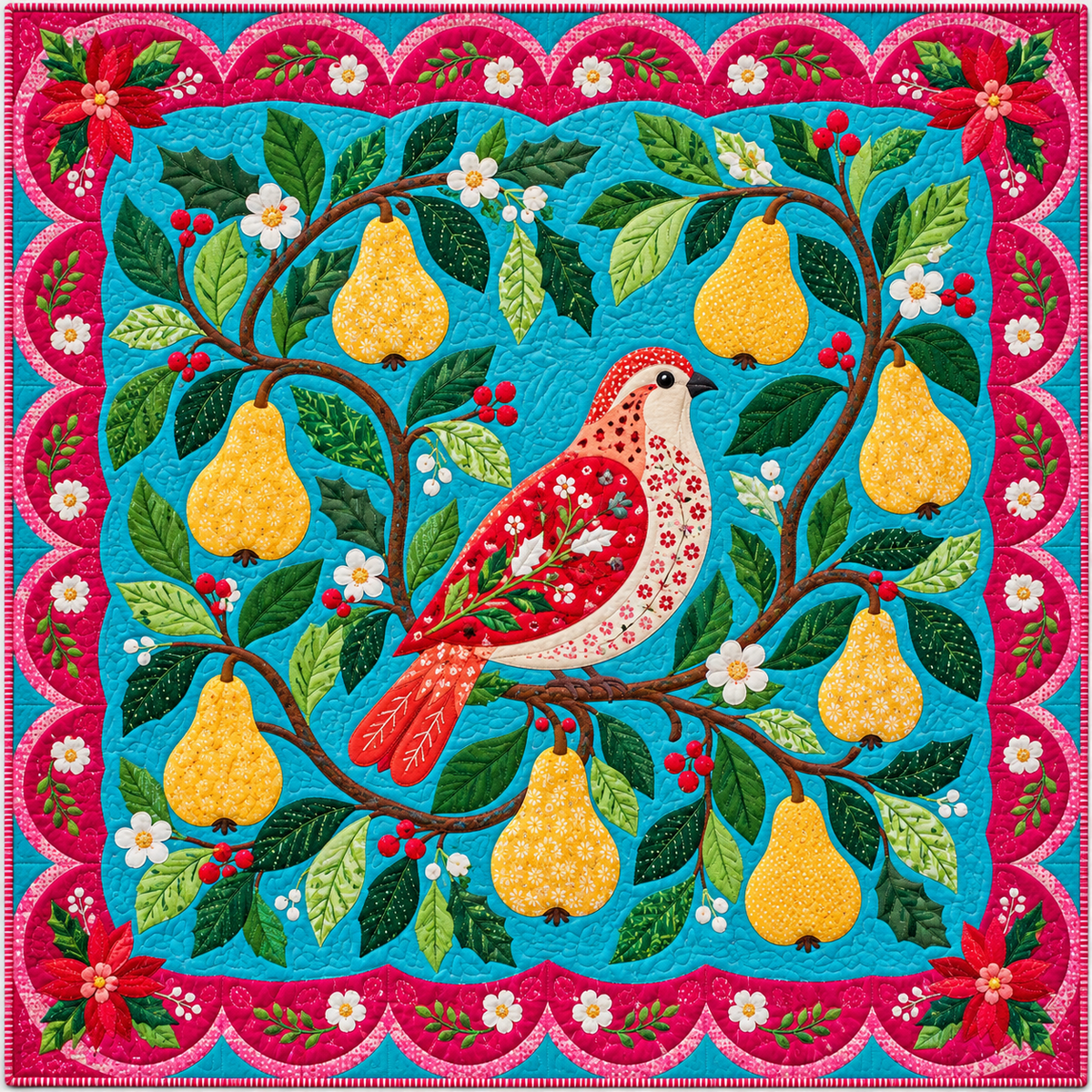 Partridge and Citrus Pears Quilt Blanket