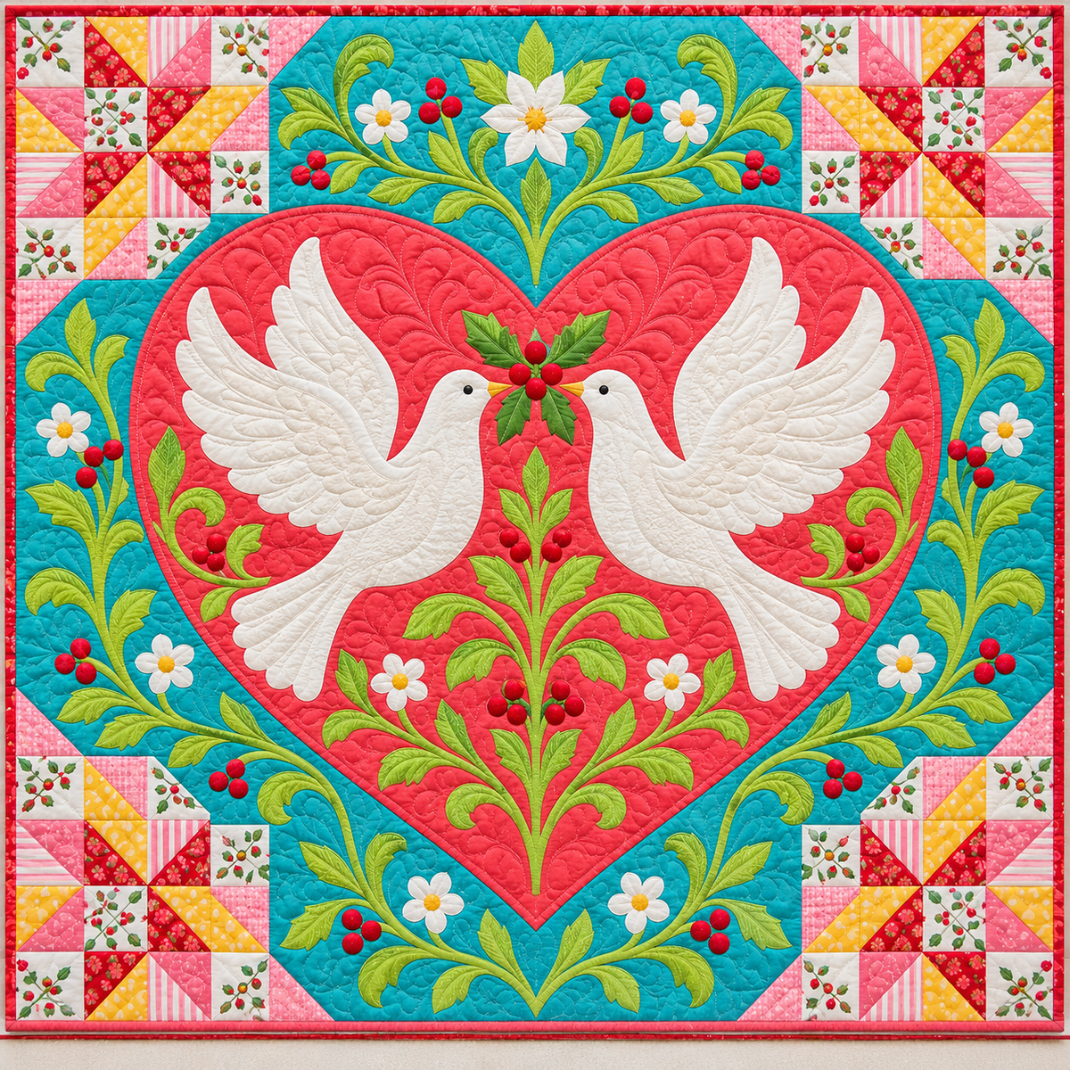 Turtle Dove Heart Quilt Blanket