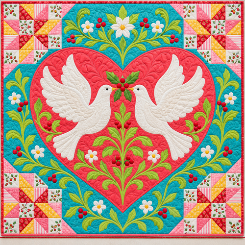 Turtle Dove Heart Quilt Blanket