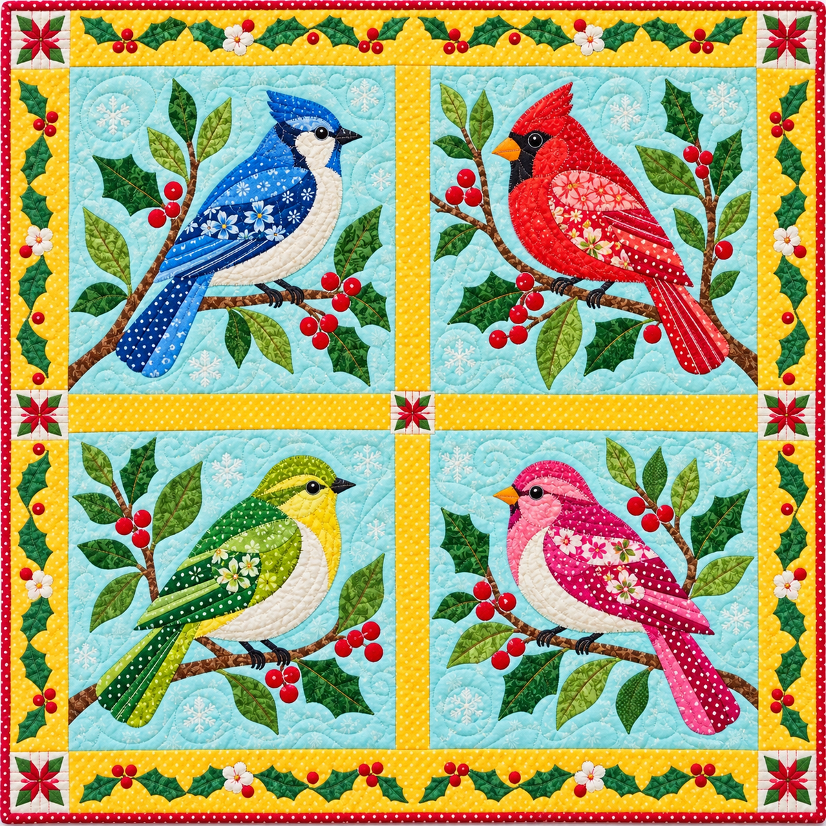 Calling Birds Quartet Quilt Blanket