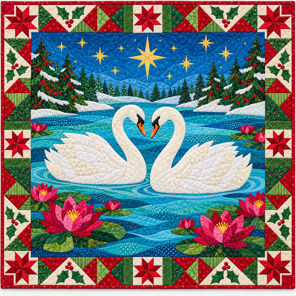 Christmas Swan Lake Quilt Blanket