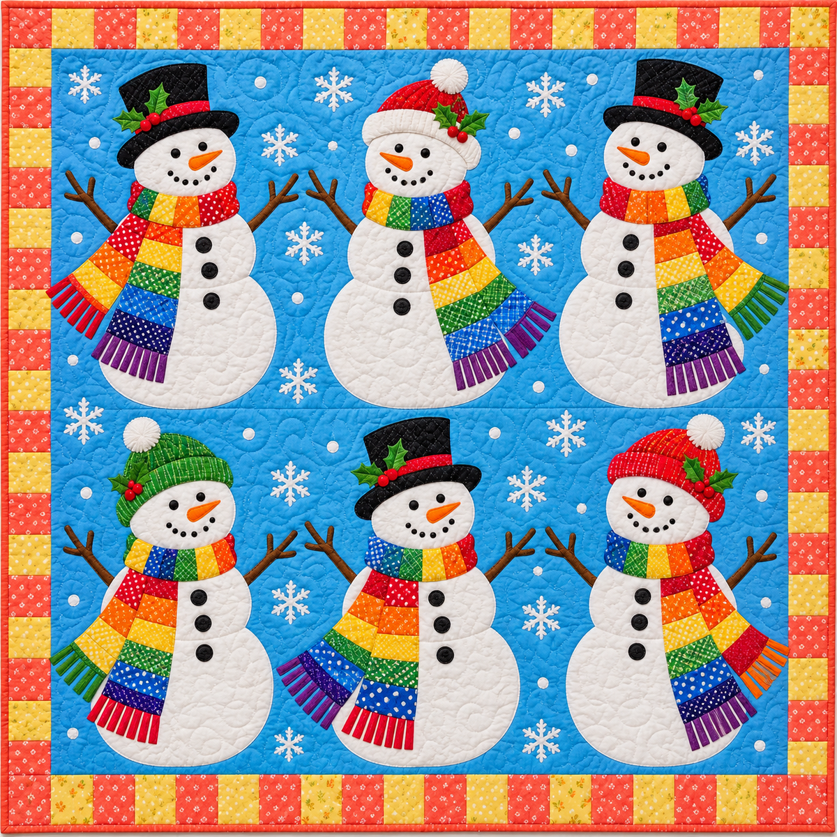 Snowman Rainbow Scarves Quilt Blanket