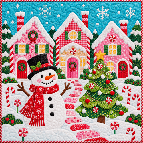 Snowman Candy Village Quilt Blanket
