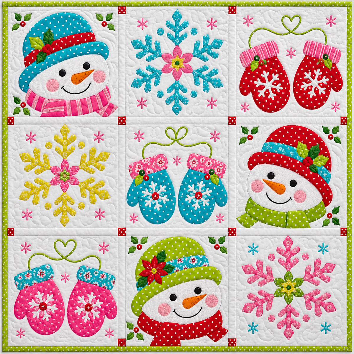 Snowman Mitten Sampler Quilt Blanket