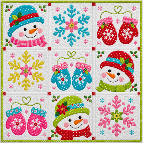 Snowman Mitten Sampler Quilt Blanket