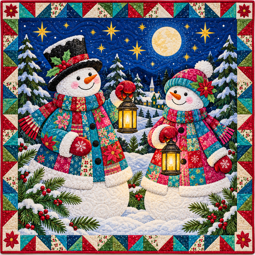 Snowman Lantern Night Quilt Blanket