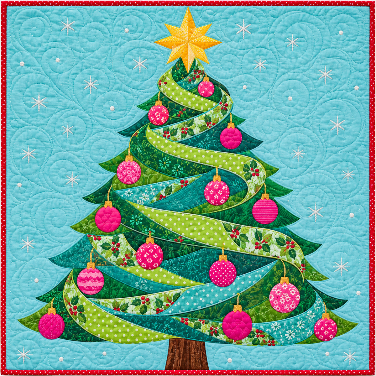Christmas Tree Spiral Ribbons Quilt Blanket
