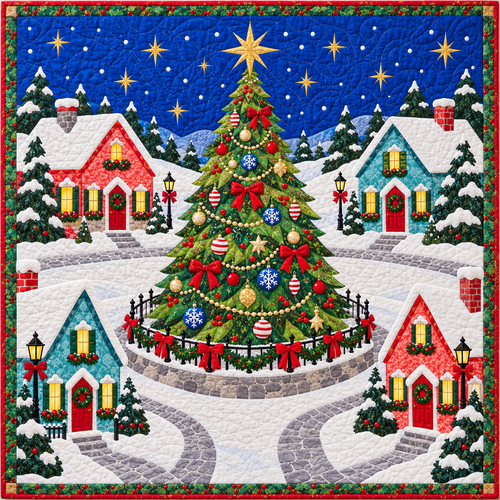 Christmas Tree Village Square Quilt Blanket