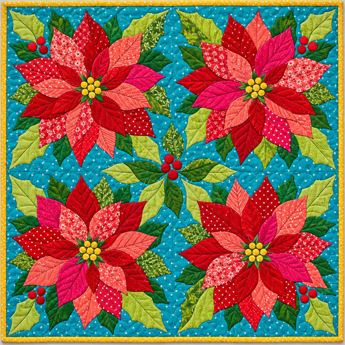 Poinsettia Color Carnival Quilt Blanket